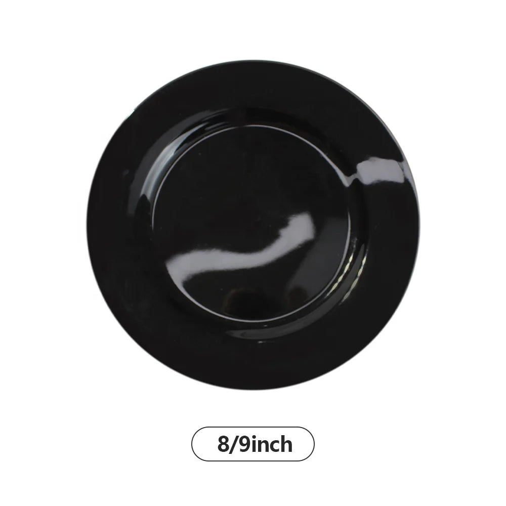 High End Round Glossy Wedding Charger Plates Luxury black ceramic dinner plates dishware  set