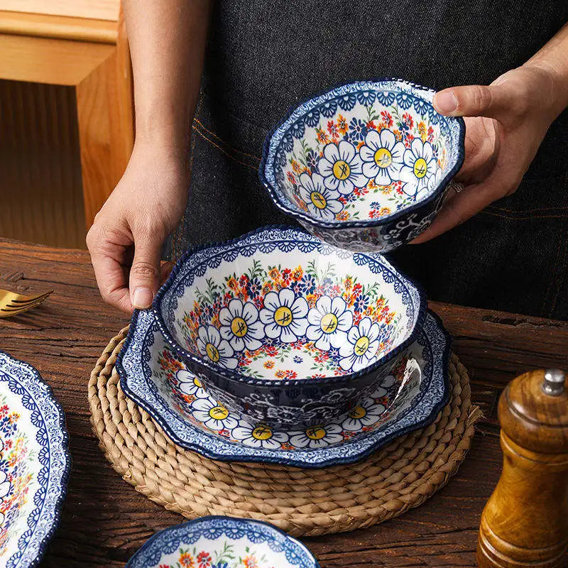 Top selling products 2023 retro style design ceramic dishes & plates porcelain bowls tableware plates sets dinnerware