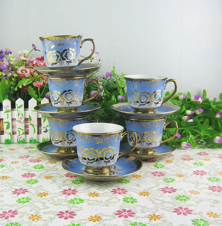 Ethiopian coffee tea set cup and dish set printed ceramic luxury gift set