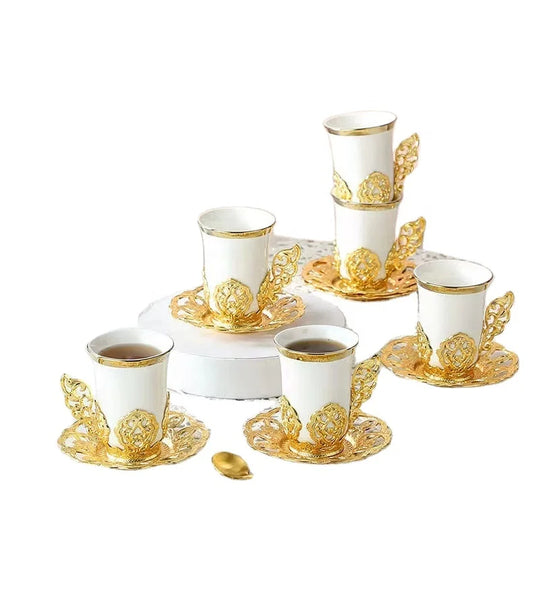 top seller white green pink glaze with gold rim metal handle ceramics Coffee & ceramics Tea Sets