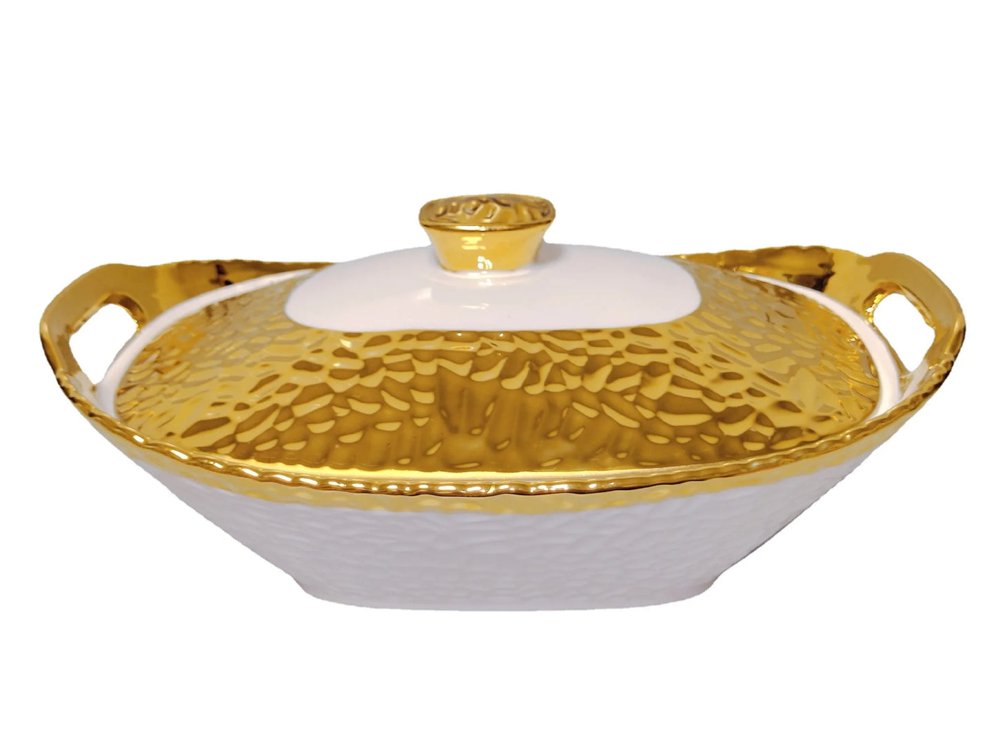 JIUWANG guangzhou gold-plated ceramic porcelain casserole dish with lid Set soup pot rose gold with lib