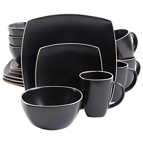 Hot Sell  Restaurant Bulk black matte square stoneware Ceramic dinner  Plates bowls saucers set stock lot