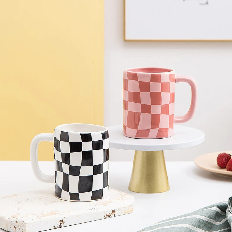 Wholesalers Modern Checkerboard Irregular Luxury Custom Logo Christmas Ceramic Coffee Mugs