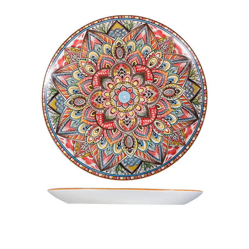 2022 hot selling ceramic plate Bohemian style new design ceramic serving plate8 inch /10 inch party plate sets