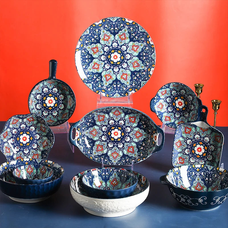 Ceramic Dinner Set Blue Porcelain Plates Dinner Ware Design Dinner Set With Soup Bowl