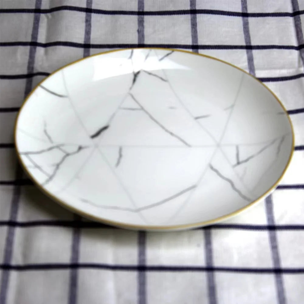 Europe Contracted Ceramic Plate Marble Tableware Luxury Bone China Dinner Set Dinnerware