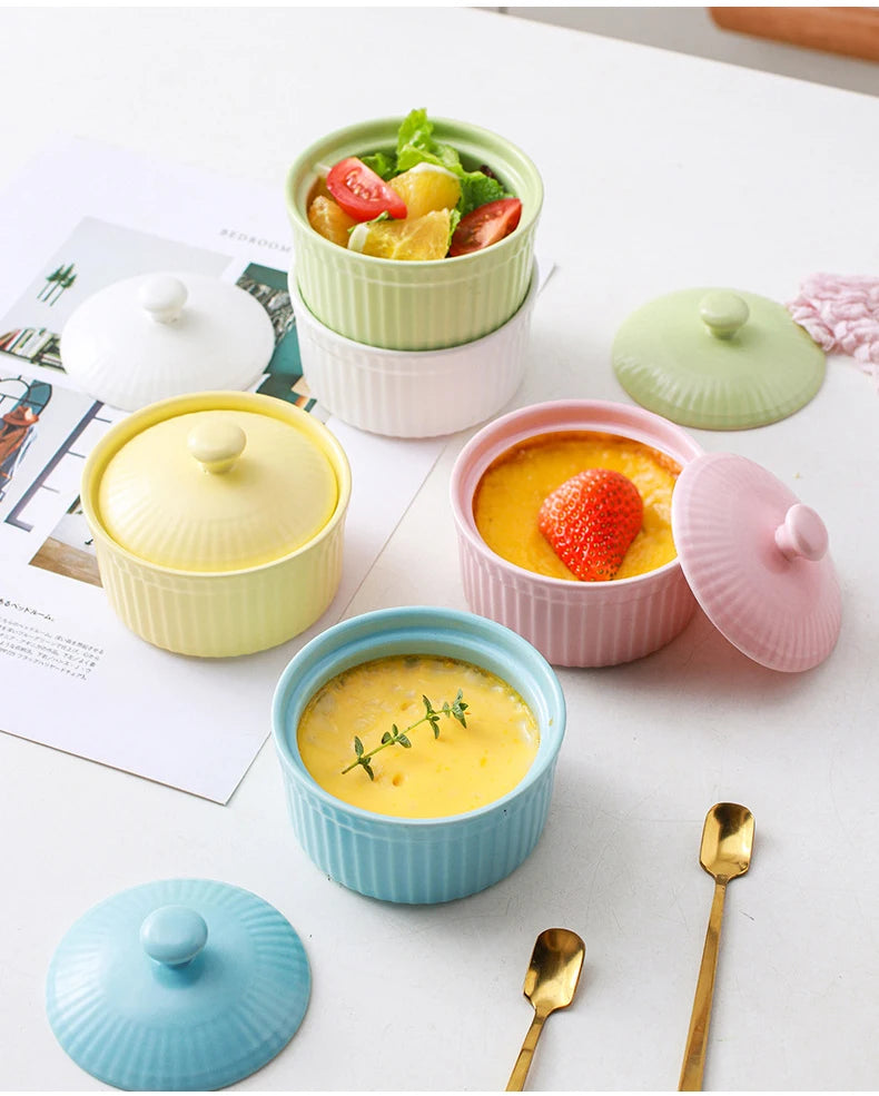 Restaurant cheap souffle dishes / modern ceramic ramekin bowl with lid