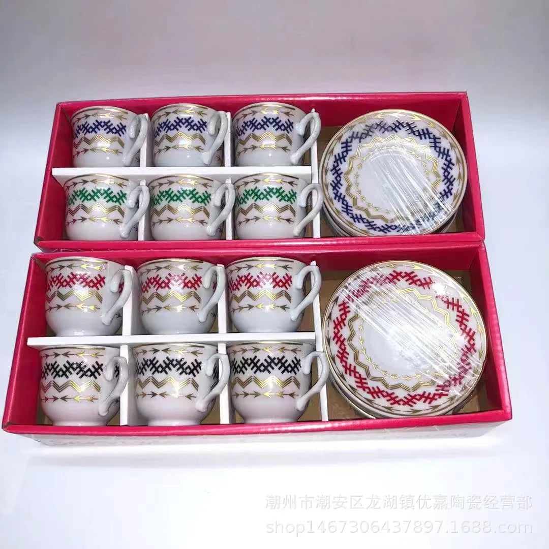 Cheap classic gift box packed afternoon tea sepia red cup and saucer ceramic tea set ceramic