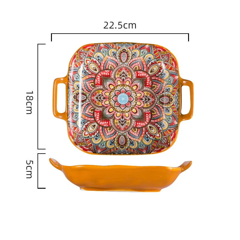 2022 hot selling ceramic plate Bohemian style new design ceramic serving plate8 inch /10 inch party plate sets