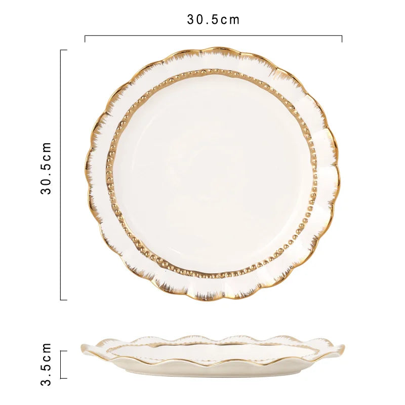 European white gold plated hotel ceramic tableware dinnerware sets luxury porcelain gold