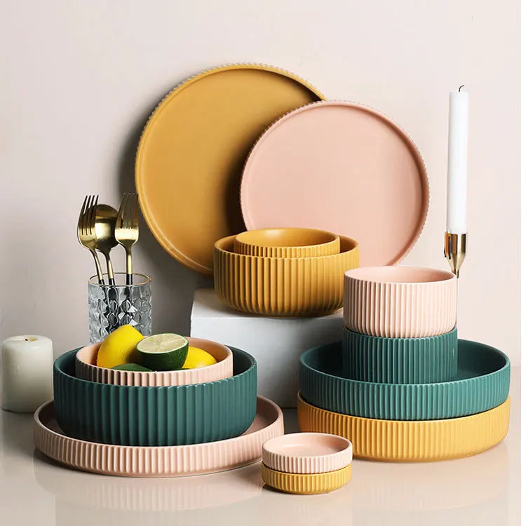 Nordic luxury dishes tableware set household ceramic plate soup bowl combination high-value plate tableware set