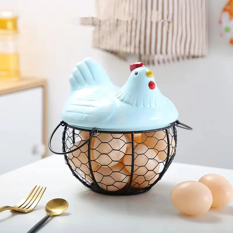 AL High quality Creative Egg Basket Chicken Wire Hen Egg Holder Metal Basket Collection Ceramic Decoration Kitchen Storage