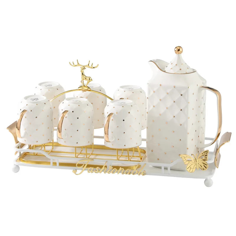 Minimalist Design Gold Rim Porcelain Tea Set with Teapot & Cup Ethiopian Ceramic Tea Pot plastic tableware sets