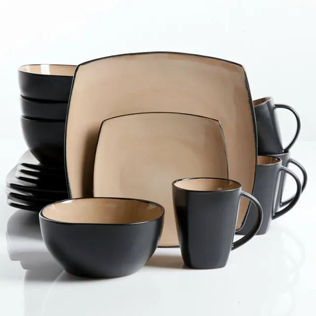 wholesale custom ceramic mug cup 12 18 24 piece  Stone Color Glazed Stoneware Ceramic Dinnerware soup bowl dinner sets