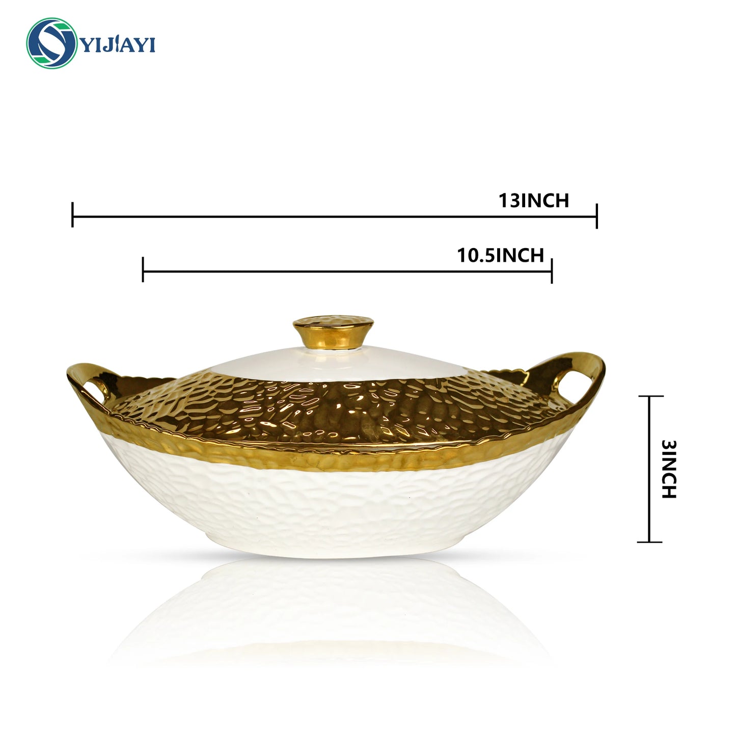 JIUWANG guangzhou gold-plated ceramic porcelain casserole dish with lid Set soup pot rose gold with lib