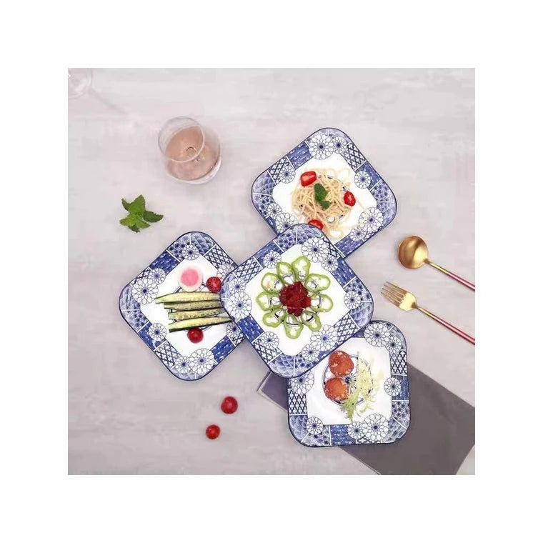 Hot sale porcelain tableware custom logo 8 inch ceramics salad pasta square plate