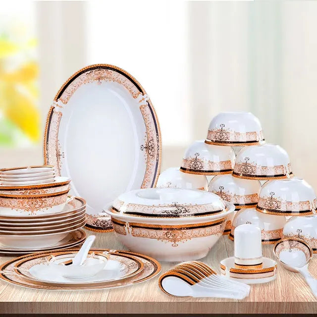 Gold and white Plate plated rim Ceramic Bowls Ceramic dinner Plates dishes dinnerware tray  in bulk french dinnerware