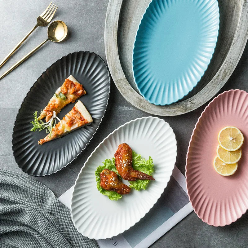 Oval plate restaurant sets color glaze dinnerware set porcelain plate Contemporary styla flowers edge ceramic dishes & plates