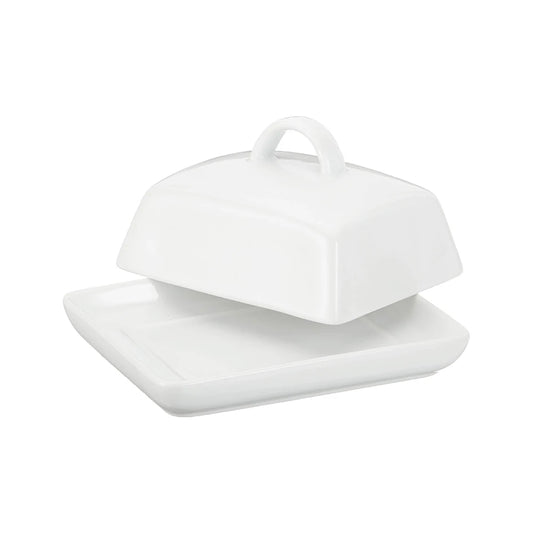 SUper White porcelain butcher with lid, traditional covered butcher with handle, elegant dish serving bowl