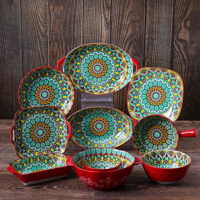 Bohemian dishes and tableware set, household baking tray, assorted dishes dinnerware set