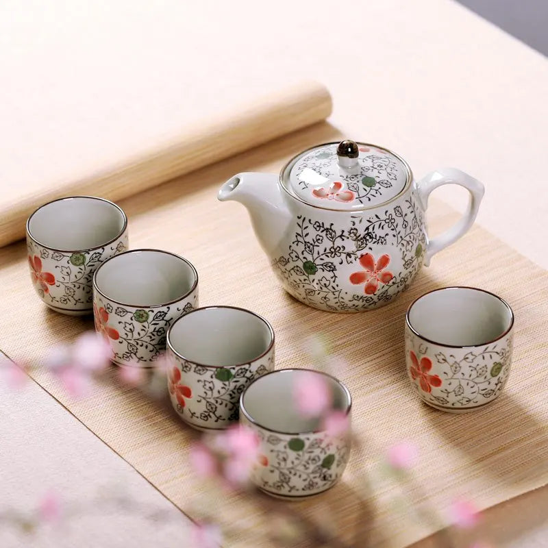 customized traditional art design  design  6pcs  cups saucers tea pot ceramic tea set