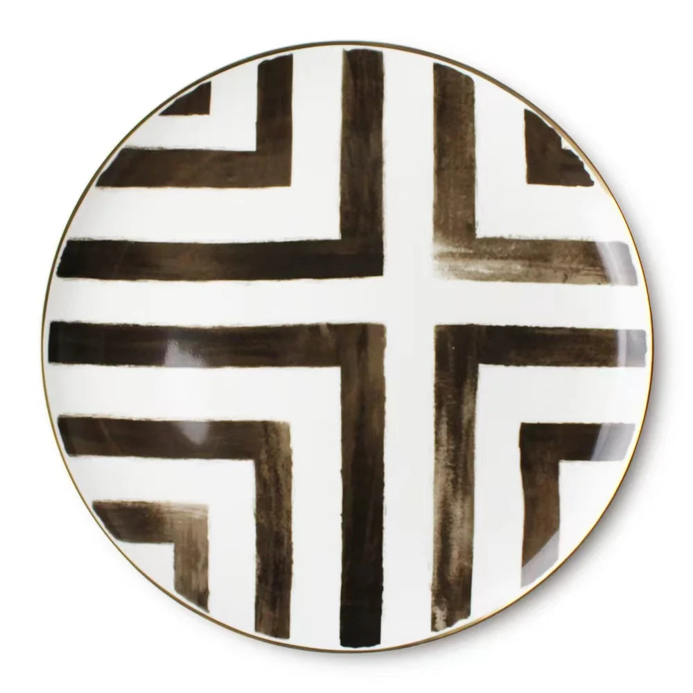 Factory Price Modern Porcelain Black and White Dinner Ceramic Dish European Style Plate for Wedding And Party