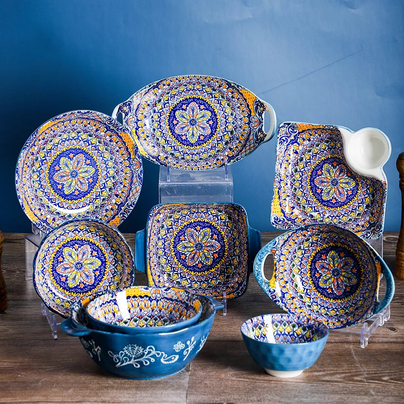 High Quality Ceramic Crockery Set Dinnerwares Porcelain Dinner Set Blue Plates Dinner Ware