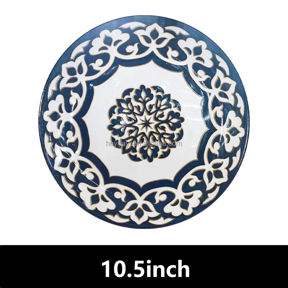 JIUWANG vintage ceramic flower flatware 12inch 10inch 8inch blue fine bone china dinner plates for 12 people