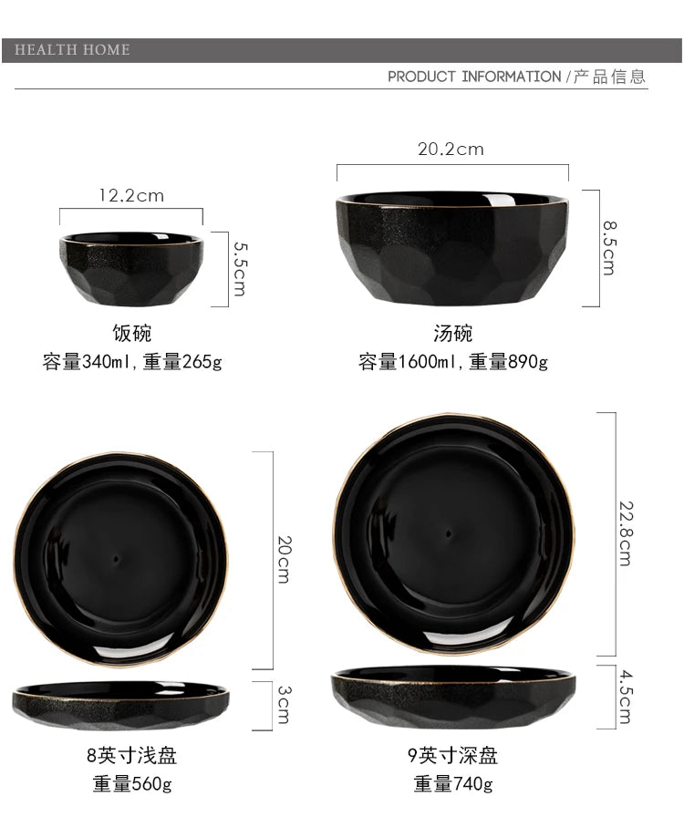 Modern Wedding Tableware Ceramic Plates Porcelain Dinner Set Matte Black Phnom Penh Ceramic Tableware luxury plates