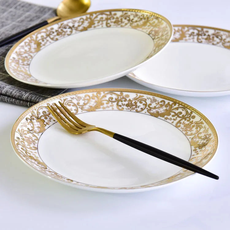 Special Restaurant Dinnerware  Decorative Gold Floral Porcelain Plates and Bowls Sets