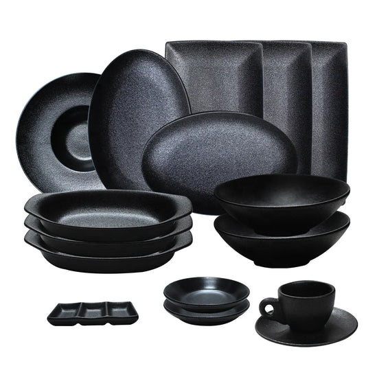 Hot hotel ceramic black dish dinner steak porcelain luxury plates sets dinnerware,matte plates,sushi set plates