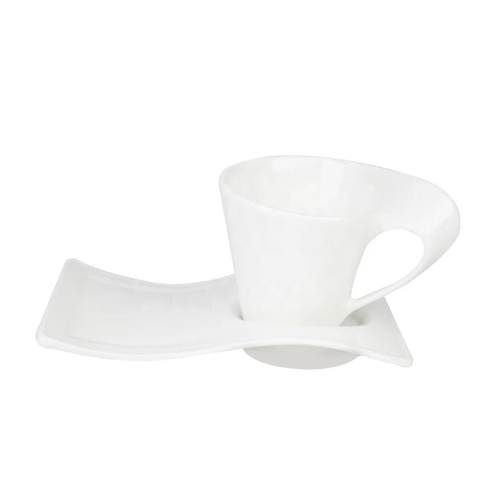 Bright glazed white glazed ceramic hotel home environmental protection tea cup and saucer set ceramic Coffee & Tea Sets