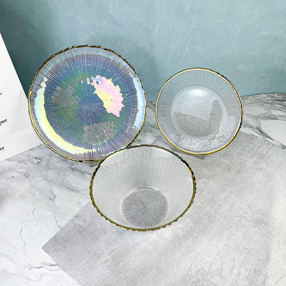 wholesale clear 13 inch gold rim glass charger plates for wedding party decoration