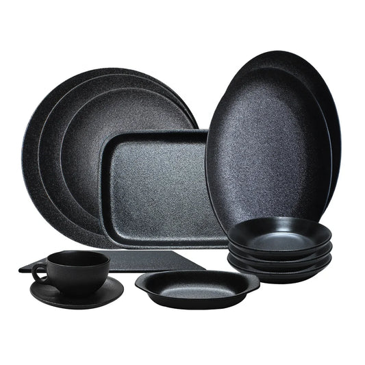 customisable  Hotel Restaurant Used Black Buffet Plates Tableware Dinnerware Porcelain Glaze Catering Dinner Set