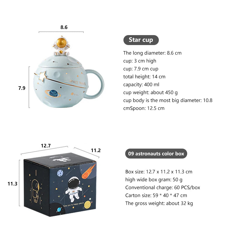 New Arrivals Water Cup Cartoon Astronaut Planet Mugs 400ml Creative Gift Cup With Spoon And Lid For Gift