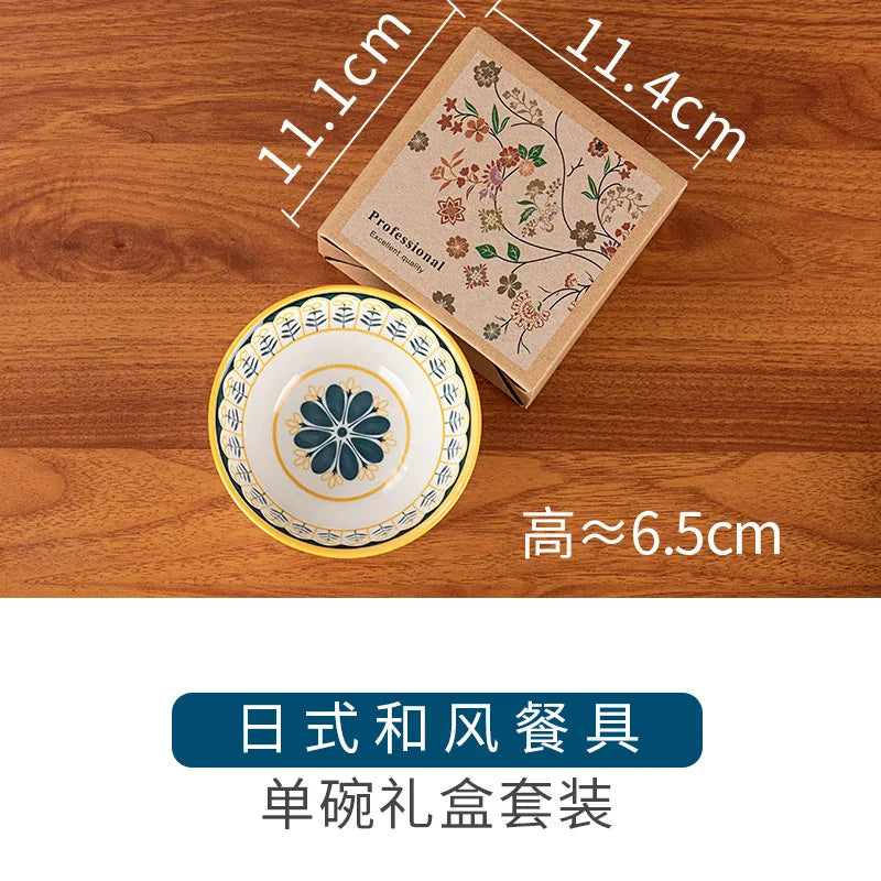 2023 china hot sale Japanese porcelain tableware gift bowl set blue and white porcelain 4.5 inch bowl 8 inch dish gift set