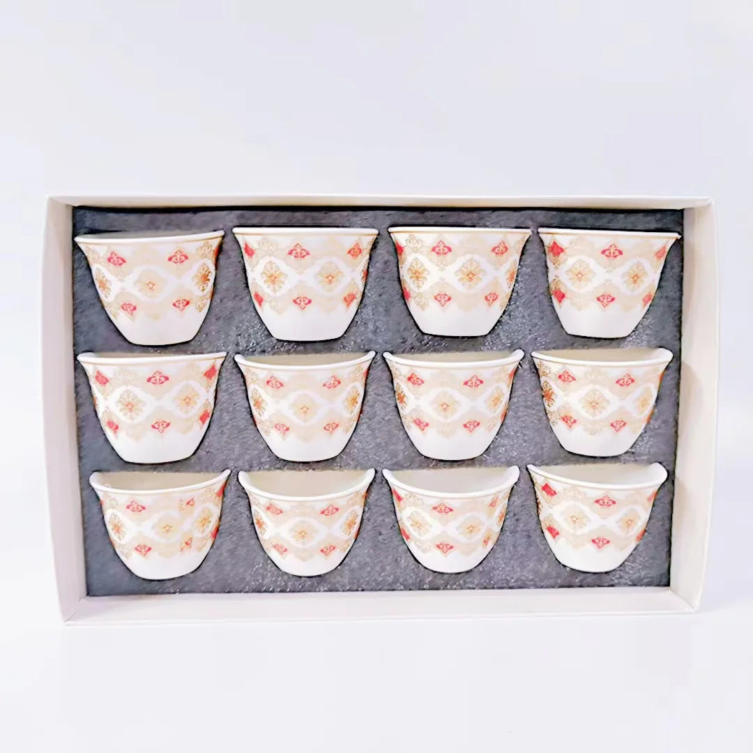 Custom 12-Piece Ceramic Arabic Cup Set for Coffee and Tea Personalized Cawa Cups