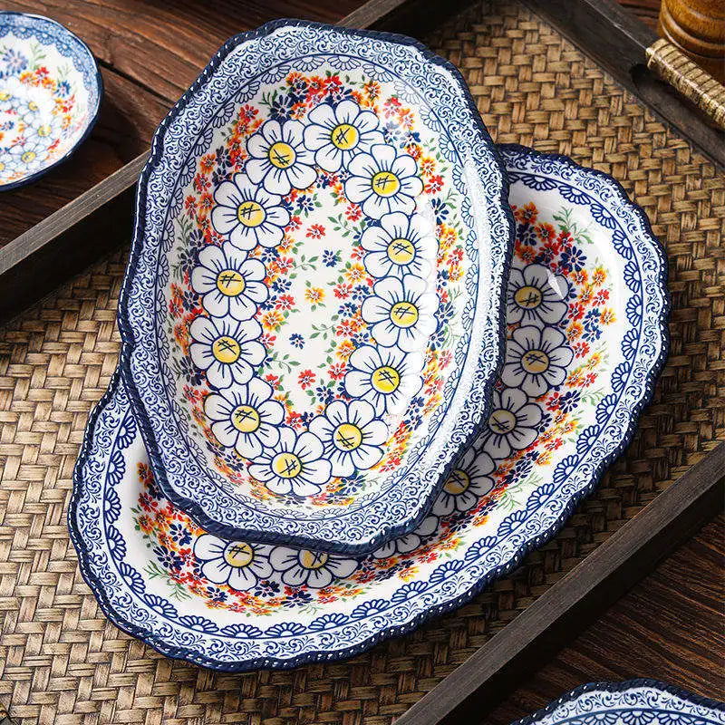 Top selling products 2023 retro style design ceramic dishes & plates porcelain bowls tableware plates sets dinnerware