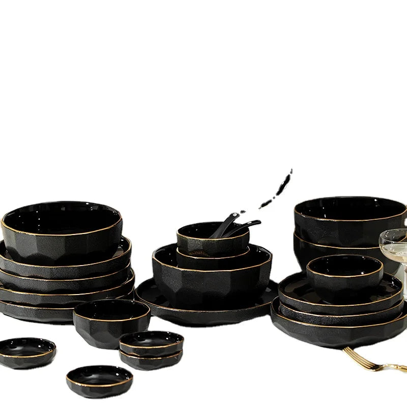 Modern Wedding Tableware Ceramic Plates Porcelain Dinner Set Matte Black Phnom Penh Ceramic Tableware luxury plates