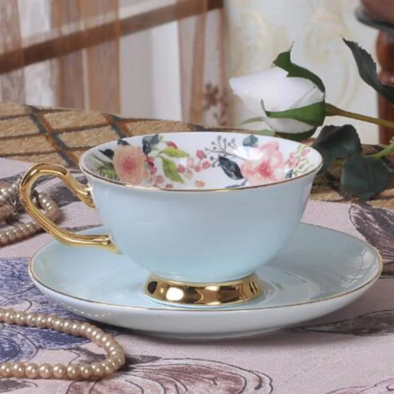 210ML Nordic Luxury Golden Rim Color Glazed Ceramic Coffee Tea Cup And Saucer Set