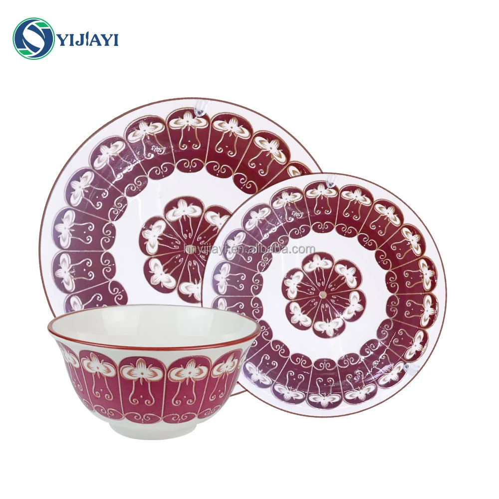 restaurant furniture  tableware set 12 18 24 piece  Stone Color Glazed Stoneware Ceramic Dinnerware porcelain plates with rim