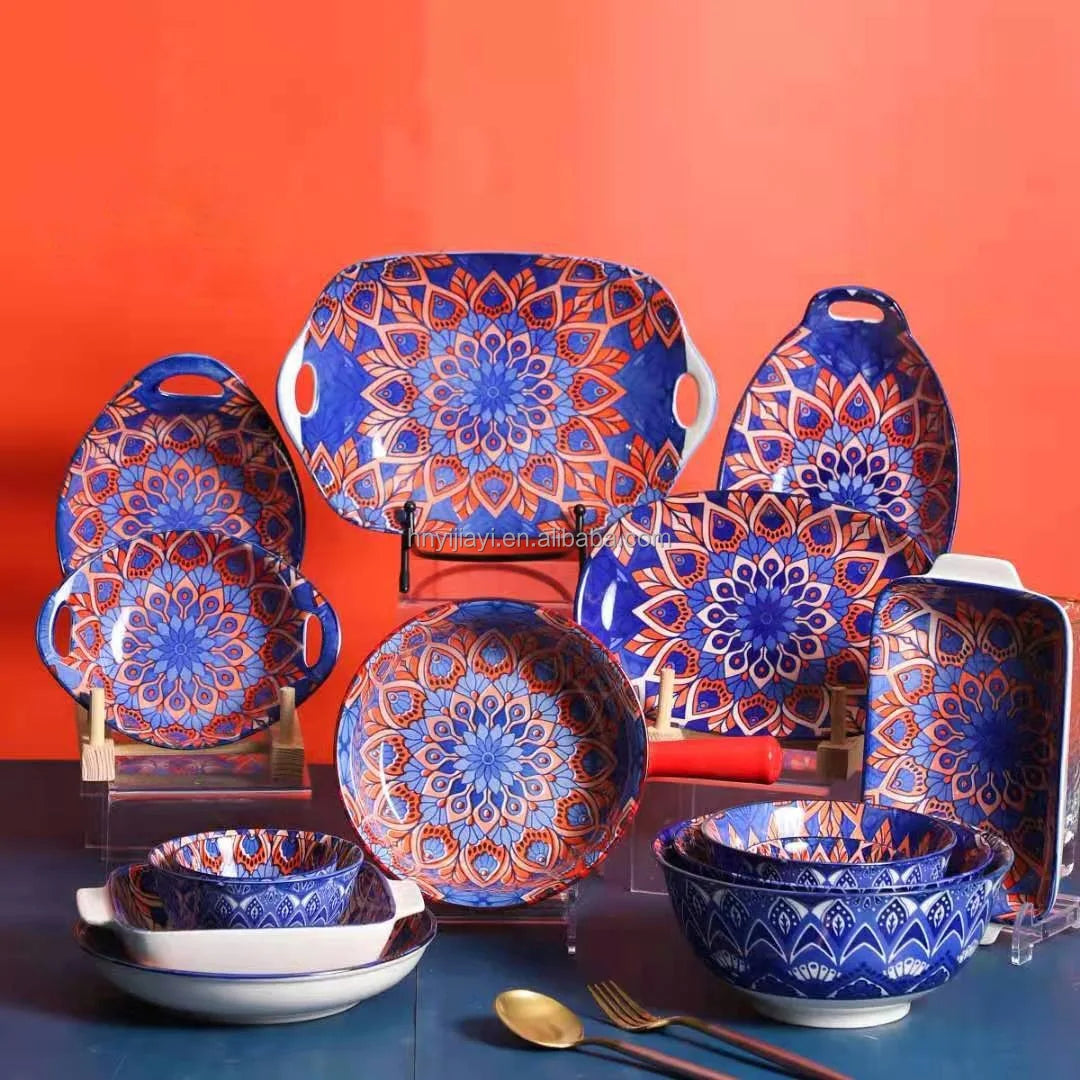 top selling products 2023 Ceramic Factory Wholesale Moroccan Bohemian Style ceramic bowls and plates Tableware Set