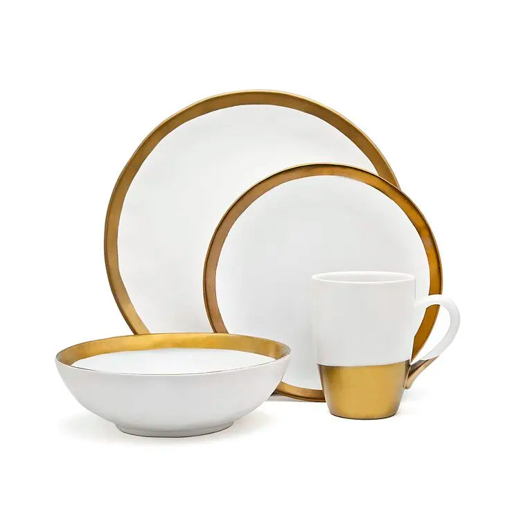 Luxury Porcelain Gold Stoneware Ceramic Dinnerware Sets Gold Glazed Stone Color with Plant Pattern Stocked Dinner Plates