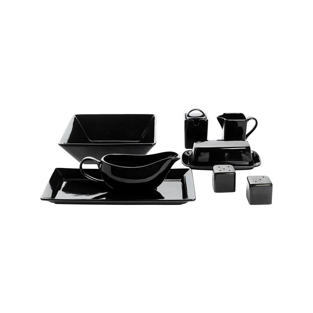 wholesale Black 11" Square Plate black dinner set Tableware for Restaurant Wedding Catering Party Banquet