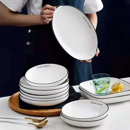 Factory Cheap Black Classic Wholesale  Ceramic Western Tableware Serving 7 Inch Round Plate