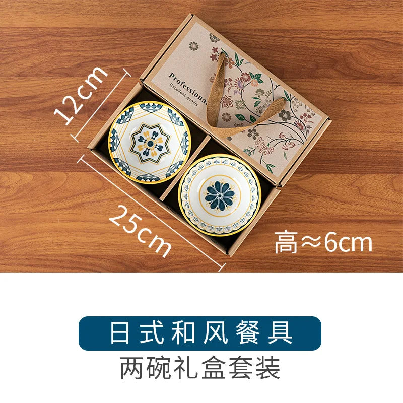 2023 china hot sale Japanese porcelain tableware gift bowl set blue and white porcelain 4.5 inch bowl 8 inch dish gift set