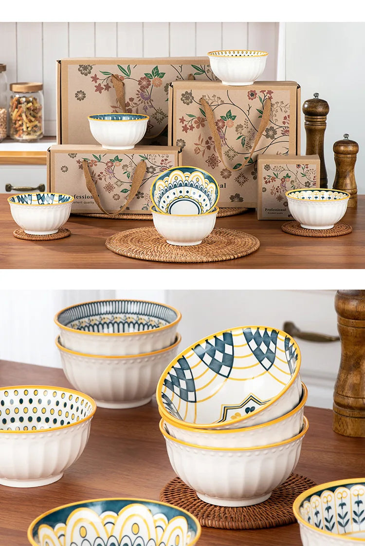 2023 china hot sale Japanese porcelain tableware gift bowl set blue and white porcelain 4.5 inch bowl 8 inch dish gift set