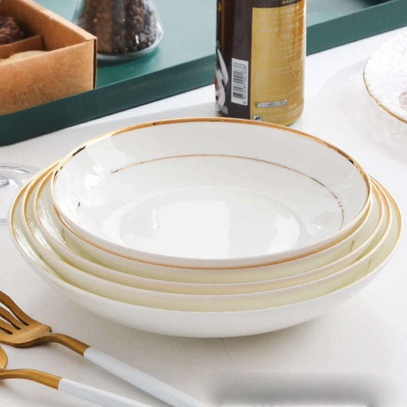 JIUWANG wholesale gold dinner  china bone Plate Set Porcelain Luxury Dinnerware Dishes stoneware matt with plates with gold