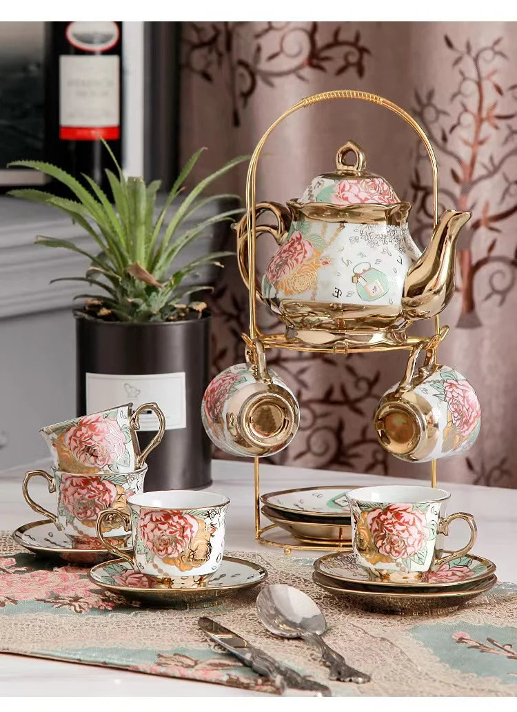 top seller Gold rim ethiopian porcelain tea sets with teapot ceramic tea pot and cup set