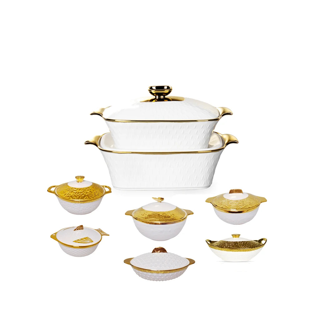 JIUWANG guangzhou gold-plated ceramic porcelain casserole dish with lid Set soup pot rose gold with lib  food warmer containers